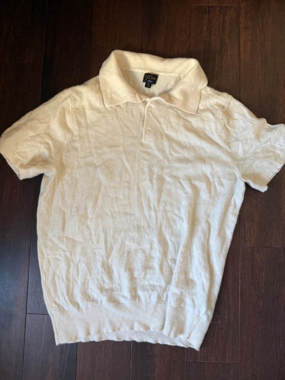 J.Crew Men's 100% Cashmere Short Sleeve Polo Shirt XL Cream Ivory